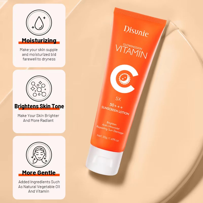 Güneş Koruyucu Krem Spf 50 C Vitamini Kollajen Nemlendirici Aydınlatıcı Losyon Cilt Bakımı Siyah nokta açık renkli  Cilt İçin Güneş Kremi