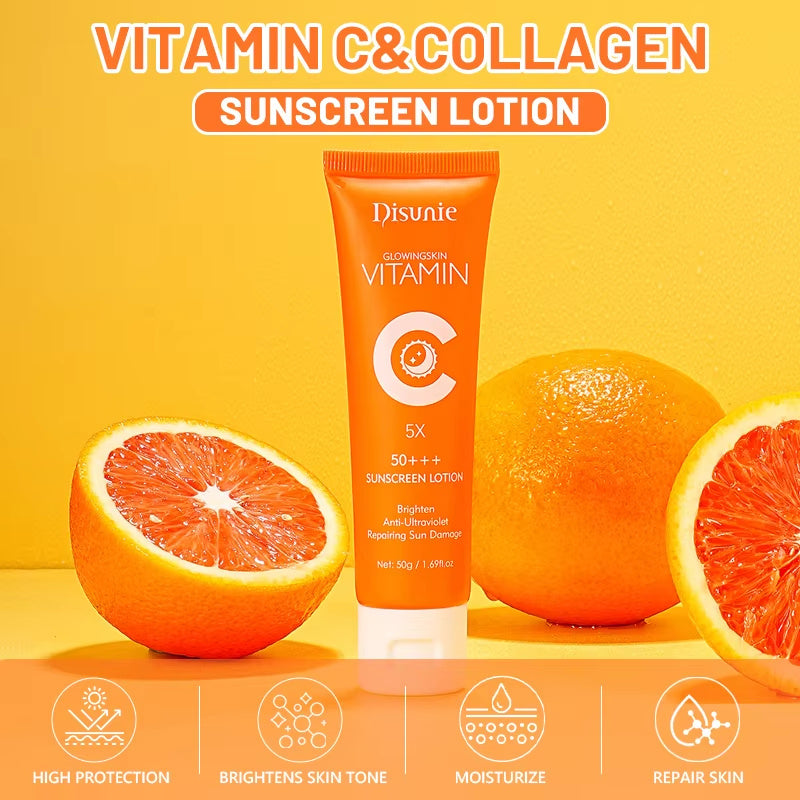 Güneş Koruyucu Krem Spf 50 C Vitamini Kollajen Nemlendirici Aydınlatıcı Losyon Cilt Bakımı Siyah nokta açık renkli  Cilt İçin Güneş Kremi