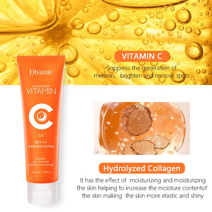 Güneş Koruyucu Krem Spf 50 C Vitamini Kollajen Nemlendirici Aydınlatıcı Losyon Cilt Bakımı Siyah nokta açık renkli  Cilt İçin Güneş Kremi