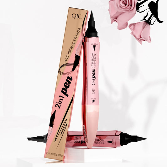 Çift başlı 3D Mikro oymalı Sıvı Dört Çatallı Kaş Kalemi Eyeliner 2'si bir arada Çift Amaçlı Göz Kalemi
